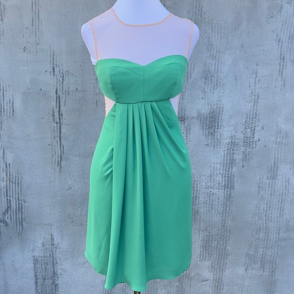 BCBGMaxAzaria Kelly Green Nude Mesh Insert Drape Front Sleeveless Mini -Sz 0 - Picture 12 of 16